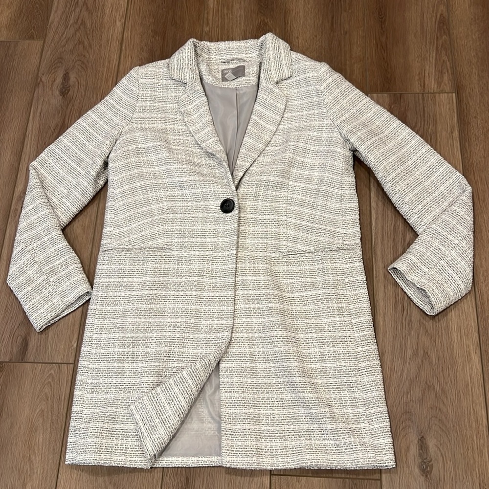 ASOS Long Tweed Blazer Jacket Pockets Size 6 White and Black Corpcore Work - Picture 6 of 16